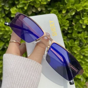 Blue Anti Reflet Men’s Photochromic Glasses Fashion Business Hollow Out Arm Half Frame Photogrey Metal