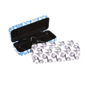 Blue Feather Geometric Print Hard Eyeglasses Case Portable Metal Sunglasses Protector Box Women Men Custom Logo