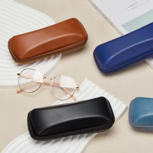 Blue Feather Plaid Litchi Pattern Handmade EVA Eyeglass Case with Zipper Packaging Portable EVA Sunglasses Case