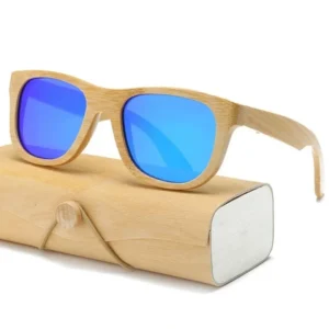 Boy and Girl Kids Polarized Bamboo Sunglasses Square Frame Mirror Lenses Retro Handmade Sun Glasses