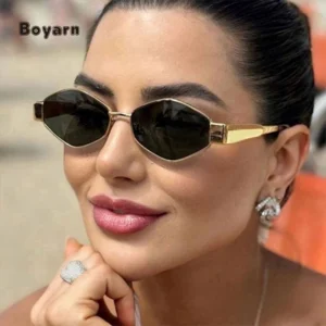 Boyarn Newest Women Geometric Polygon Eyeglasses Polygon Sun Glasses Retro Metal Unisex Metal Small Frame Irregular Sunglasses
