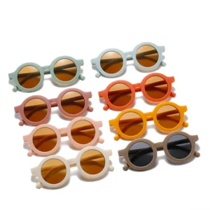 Boys and Girls Round Sunglasses Custom Logo Kids Shades PC Frame in Blue Yellow Purple Gray