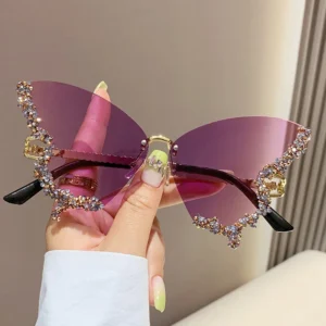 Butterfly Shaped Diamond Rimless Sun Glasses Female Eyewear Fashion Personality Exaggerated Shiny Sunglasses