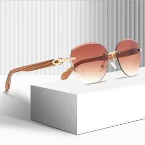 CONCHEN China Manufacturer Fashion Rimless Sun Glasses Custom Engrave Logo Large Wooden Handmade Sunglasses with Box