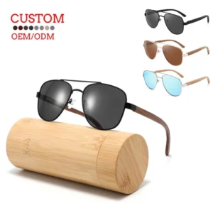 CONCHEN Eco Friendly High Quality Polarized Full Rim Sunglasses Fashion Double Bridge Wooden UV Protection Unisex Sun Glasses