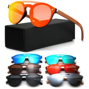 CONCHEN Fashion Trendy Round Rimless Frame Women Print Sun Glasses Custom Designer Storage Polarized Wooden Arms Sunglasses