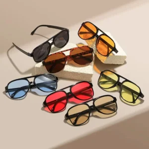 CONCHEN Latest Fashion Vintage Sun Glasses Plastic Thin Frame Unisex Double Bridge Logo Printing Customizable Sunglasses