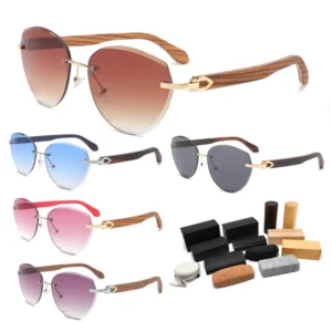CONCHEN New Arrival Custom Laser Logo Cutting Frameless Gradient Men Sunglasses Trendy Rimless Wood Sun Glasses