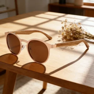 CONCHEN Stylish Custom Logo Wood Unisex Sunglasses New Design Wooden Frame Polarized Pink Lenses UV400 Designer Shades