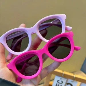 Candy Colored Cat Eye Frame Polarized Anti UV Lens Kids Round Eyeglasses PC Frames Sunglasses for Children
