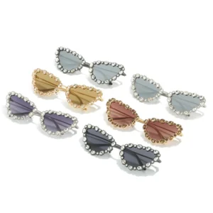 Cat Eye Diamond Sunglasses Personalized Full Metal Geometric Triangle Handmade Diamond Glasses Ins Sunglasses
