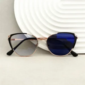 Cat Eye Photochromic Glasses for Ladies Anti Blue Light Photogray Antireflective Trendy Outdoor Indoor 2 in 1 Metal Gold