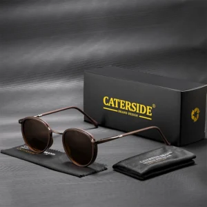 Caterside Vintage Polarized Sunglasses Gold Full Rim Metal Frame Unisex Durable Anti Glare UV400 Driving Fishing Party Eyewear