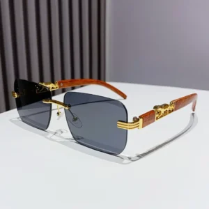 Cheetah Decorative Wood Grain Full Frame UV400 Sunglasses Gradient Color Unisex Retro Leopard Head Metal Sunglasses