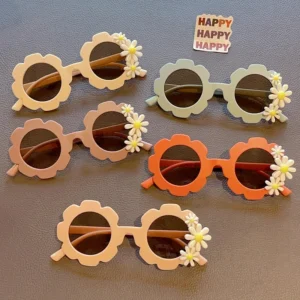 Children Colorful Vintage Flowers Daisy Sunglasses UV400 Girls Boys Fashion Protection Sunglasses Kids Age 3-15