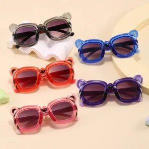Children’s Cartoon Tiger UV400 Sunglasses Blue Pink PC Lenses Full Frame Unisex Sun Protection for Fishing & Outdoor Sports