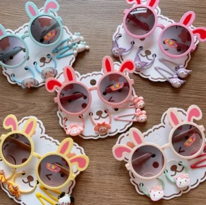 Children’s Cute Summer Rabbit Ears Sunglasses Girls Cartoon Characters Hair Bands Hair Clips 5 Pieces Set