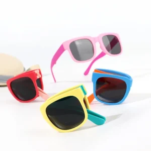 Children’s Folding Sunglasses Square Double Color Frame UV Resistant Kids Glasses