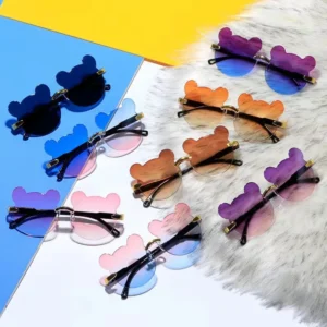 Children’s Frameless Rimless UV400 Protection Sunglasses for Boys Girls Cute Baby Bear Ears Design Outdoor Sports