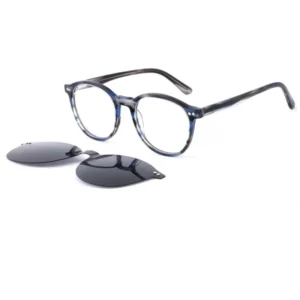 China Factory Low MOQ Acetate Round Frame Clip on Polarized Lens Luxury CE Certified Sunglasses Retro Magnetic