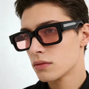 Chunky Retro Thick Square Bold Black Frame UV400 Protection Acetate Sunglasses for Men Women