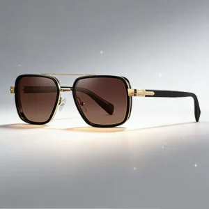 Classic Double Bridge Metal Polarized Sunglasses Unisex Retro Square Pilot UV400 Anti-Glare Driving