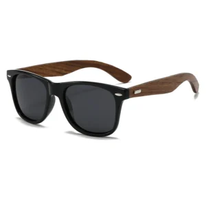 Classic Fashion Unisex Frame S Black Wooden Temple TAC Polarized Sunglasses WD2140