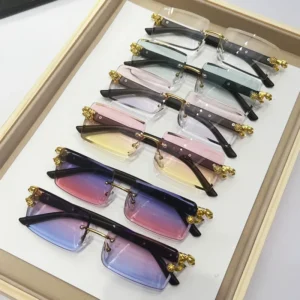 Classic Golden Leopard Head Alloy Metal Animal Sunglasses American Gradient Lens Fashion Rectangular Shades Rimless