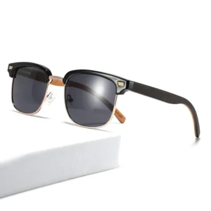 Classic Half Frame Wooden Sunglasses High Quality Bamboo Frame Polarized Sport Sunglasses