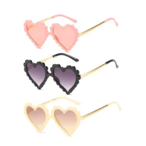 Classic Heart Flowers Sunglasses Cute Heart Eye Wear Fashion Children Kids Glasses Metal Cartoon Sun Glasses