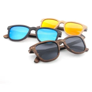 Classic Lens Shape Wooden Sunglasses Slim Lightweight Legs Symmetric Rivets Custom Laser Engraving for Daily Wear