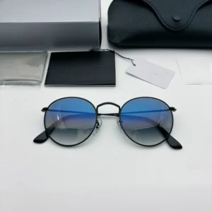 Classic Men High Definition Glass Lenses Round Frame Eyewear UV400 Driving Sunglasses