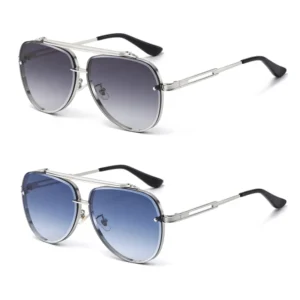 Classic Pilot Sunglasses Women Fashion Shades Driving Double Beam Cat Eye Oval Metal Frame Sunglasses Men