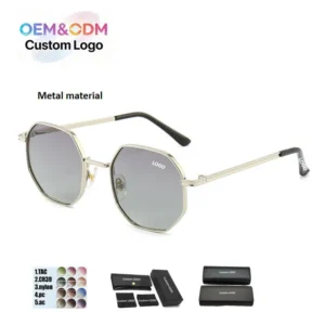 Classic Polygonal Polarized Sunglasses Fashionable Retro Unisex Eyewear UV400 Protection Metal Frame Customizable