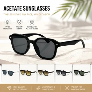 Classic Square Acetate UV400 Sunglasses Retro Thick Frame Glasses Men’s Fashion Outdoor Sunshade Sunglasses