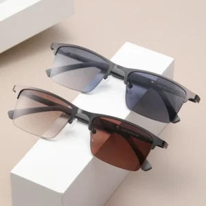 Classic Square Men’s Designer Half Frame Color Changing Sunglasses Fashion Metal Color Changing Reading Glasses