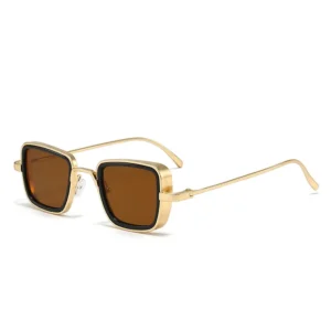 Classic Square Metal Sunglasses Gold Polarized Driving Shades for Men and Women