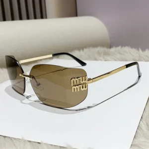 Classic Sun Glasses Female Funky Metal Rimless Sunglasses Women Rivets Rectangle Gradient Curved Shades