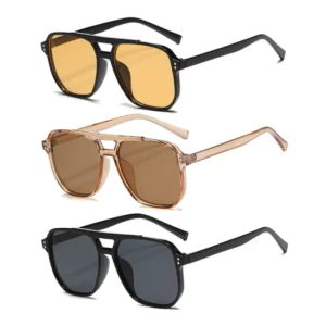 Classic Vintage Women Aviation Sunglasses Plastic Frame Oversized Double Bridge Pilot Sun Glasses