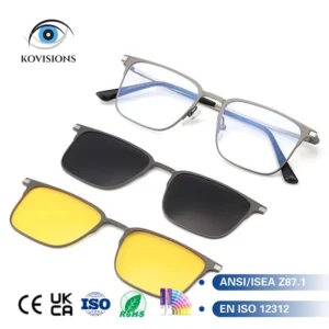 Clip on Men Sunglasses Square Metal Frame Magnetic Quick Change Lenses UV Protection Driving Outdoor Daily Wear