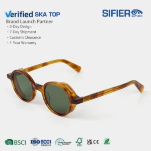 Cool Black Small Round Frame Acetate Sunglasses High Quality Custom Fashion Sunglasses