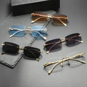 Cross Border High End Frameless Cut Edge Sunglasses for Men Unique Leopard Temple UV400 Lenses