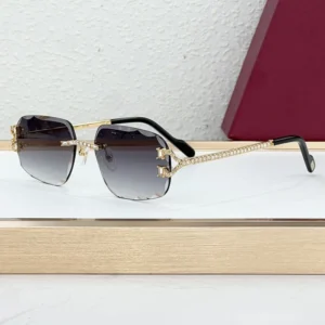 Cross Border Luxury Designer Gold Metal Trendy Diamond Frameless Oval Hip Hop UV400 Outdoor Sports Unisex Sunglasses Ka