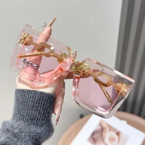 Cross-border Chain Polarized Anti-ultraviolet Sunglasses Fashion Square Frame Women’s Comfortable