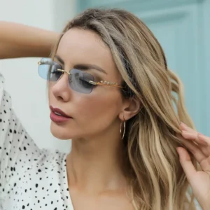 Custom Fashion Gold Rimless Trendy UV400 Protection Men’s Women’s Retro Cross border Leopard head Rectangle Sunglasses