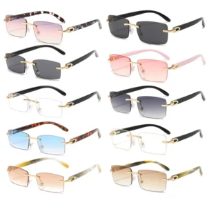 Custom Ivory Color Buffalo Horn Shape Fashion Small Square Trendy Shades Sunglasses Rectangle Rimless Sunglasses Men
