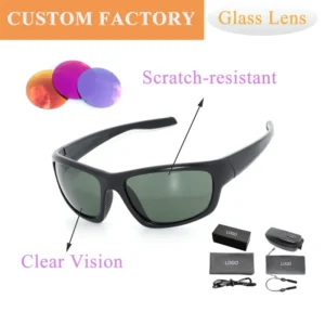 Custom Logo Black Gray Sports Sunglasses Polarized UV400 TAC Lenses Light Weight TR90 Frame Glass Anti Glare Men Women Fishing