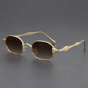Custom Logo Fashion Alloy Narrow Frame Sun Glasses UV400 Metal Small Polygon Sunglasses for Men Women