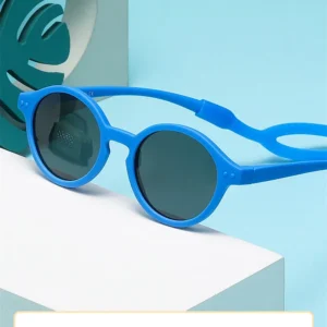 Custom Logo Fashion Cute Baby Boy Girl Protection Silicone Round Sun Glasses UV400 Polarized Kids Sunglasses With Strap
