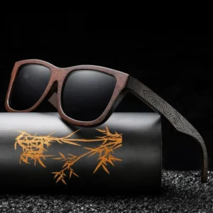Custom Logo Fashion Full Rim Wood Frame Lightweight Sunglasses Polarized Lens UV400 Protection Patterned Leg Spring Hinge